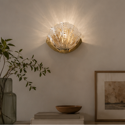LuxRoyale Art Deco Scallop Shell Wall Sconce - Vintage Textured Glass Lamp