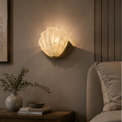 LuxRoyale Art Deco Scallop Shell Wall Sconce - Vintage Textured Glass Lamp