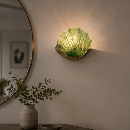 LuxRoyale Art Deco Scallop Shell Wall Sconce - Vintage Textured Glass Lamp