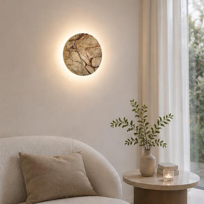 RoyaleGlow Round Marble Wall Sconce with Pull Chain Switch, Modern LED Accent Light