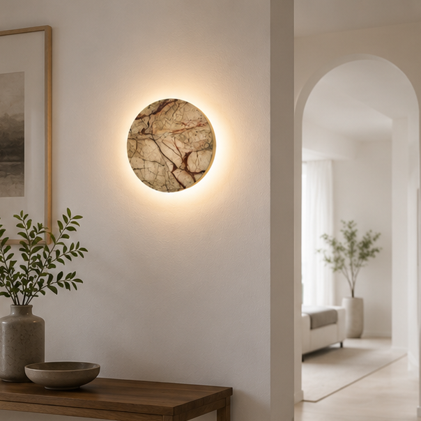 RoyaleGlow Round Marble Wall Sconce with Pull Chain Switch, Modern LED Accent Light