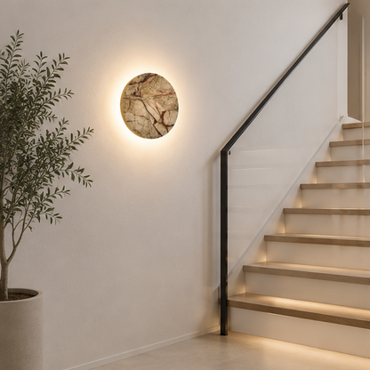 RoyaleGlow Round Marble Wall Sconce with Pull Chain Switch, Modern LED Accent Light