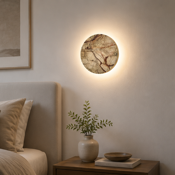 RoyaleGlow Round Marble Wall Sconce with Pull Chain Switch, Modern LED Accent Light