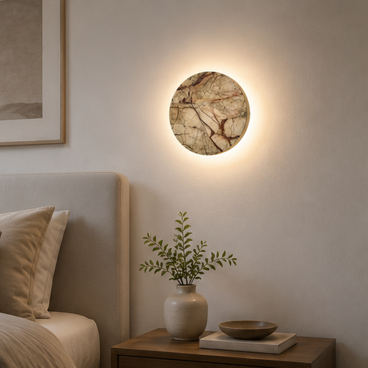 RoyaleGlow Round Marble Wall Sconce with Pull Chain Switch, Modern LED Accent Light