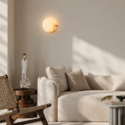RoyaleGlow Round Alabaster Wall Sconce-Modern LED Ambient Light