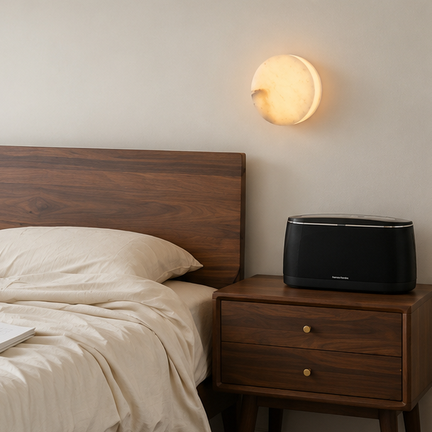 RoyaleGlow Round Alabaster Wall Sconce-Modern LED Ambient Light