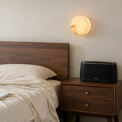 RoyaleGlow Round Alabaster Wall Sconce-Modern LED Ambient Light