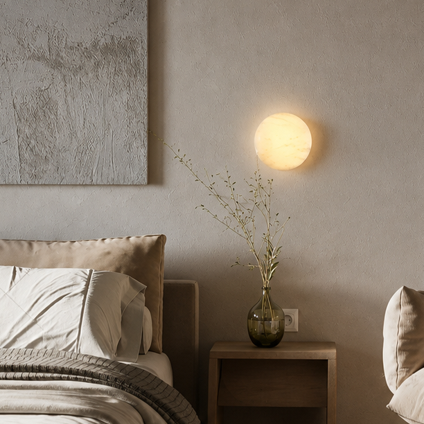 RoyaleGlow Round Alabaster Wall Sconce-Modern LED Ambient Light