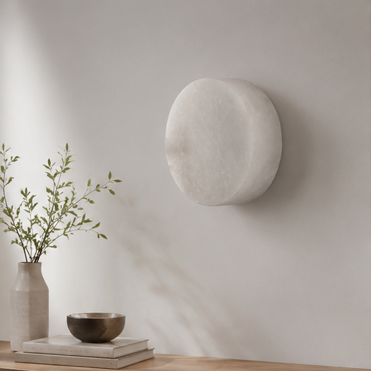 RoyaleGlow Round Alabaster Wall Sconce-Modern LED Ambient Light
