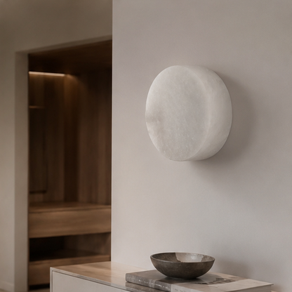 RoyaleGlow Round Alabaster Wall Sconce-Modern LED Ambient Light