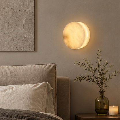 RoyaleGlow Round Alabaster Wall Sconce-Modern LED Ambient Light