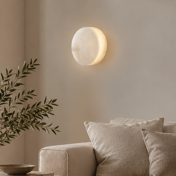 RoyaleGlow Round Alabaster Wall Sconce-Modern LED Ambient Light