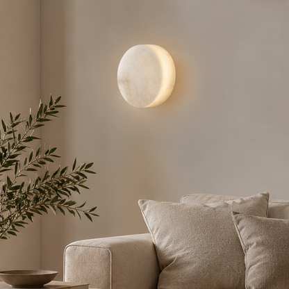 RoyaleGlow Round Alabaster Wall Sconce-Modern LED Ambient Light