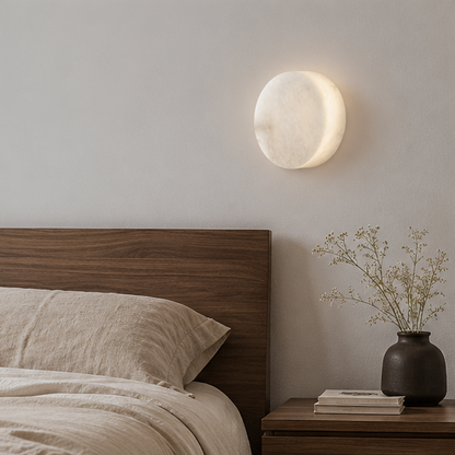 RoyaleGlow Round Alabaster Wall Sconce-Modern LED Ambient Light
