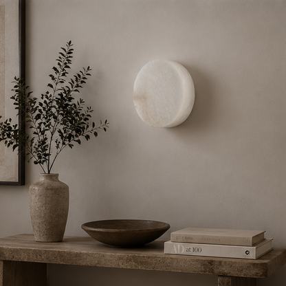 RoyaleGlow Round Alabaster Wall Sconce-Modern LED Ambient Light