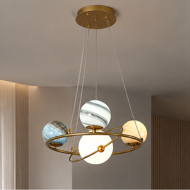 Royelux Modern Gold Globe Pendant Light with Glass Shades for Dining Room & Kitchen