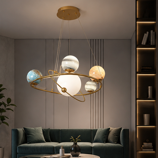 Royelux Modern Gold Globe Pendant Light with Glass Shades for Dining Room & Kitchen