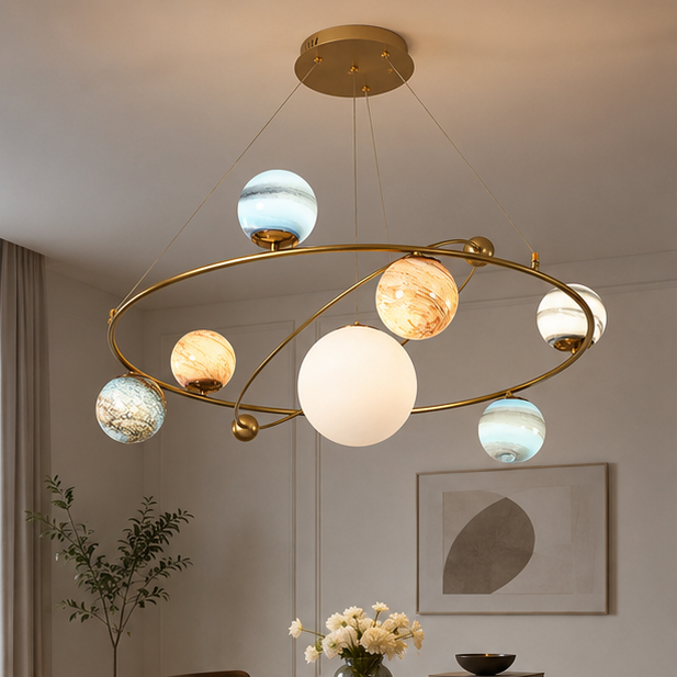 Royelux Modern Gold Globe Pendant Light with Glass Shades for Dining Room & Kitchen