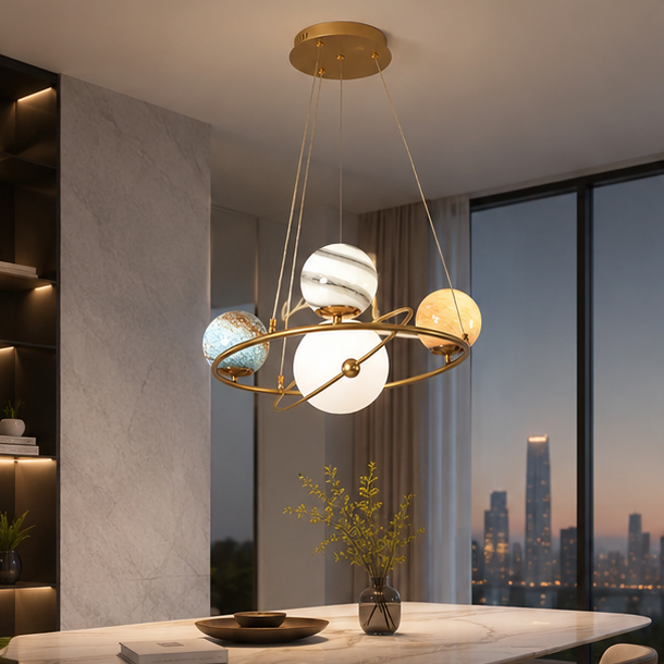 Royelux Modern Gold Globe Pendant Light with Glass Shades for Dining Room & Kitchen