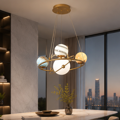 Royelux Modern Gold Globe Pendant Light with Glass Shades for Dining Room & Kitchen