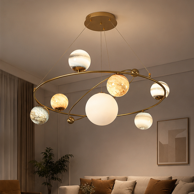 Royelux Modern Gold Globe Pendant Light with Glass Shades for Dining Room & Kitchen