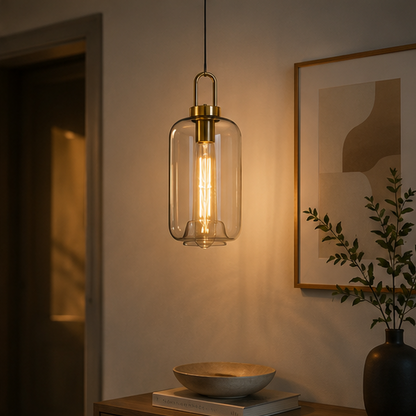 Royelux Modern Smoked Glass Globe Pendant Light with Brass Accents