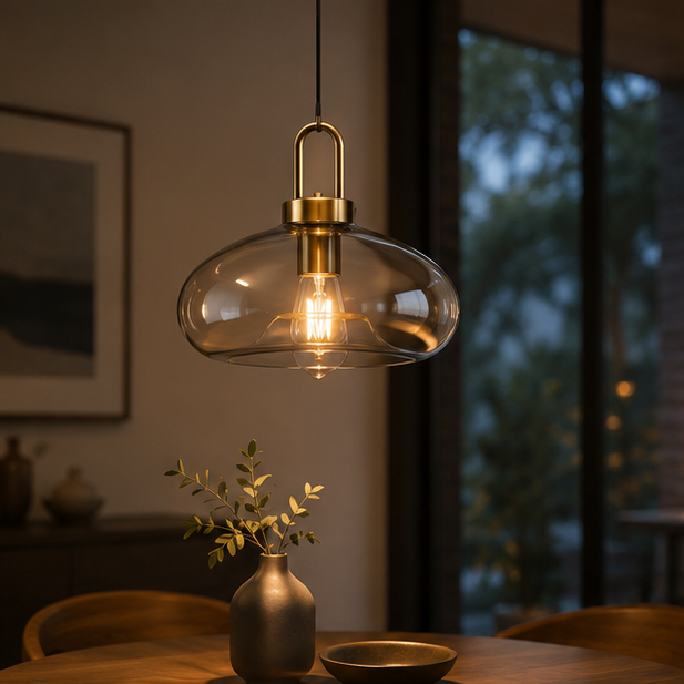 Royelux Modern Smoked Glass Globe Pendant Light with Brass Accents