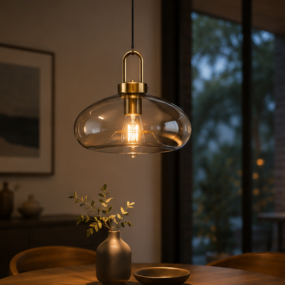 Royelux Modern Smoked Glass Globe Pendant Light with Brass Accents