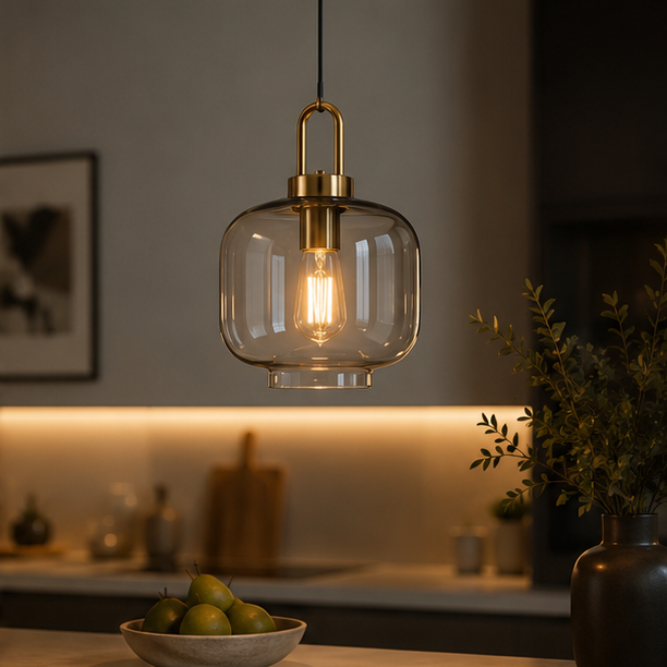 Royelux Modern Smoked Glass Globe Pendant Light with Brass Accents