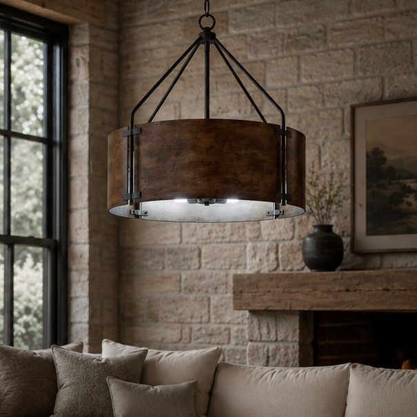 RoyaleGlow Farmhouse Bronze Chandelier-Industrial Drum Pendant Light