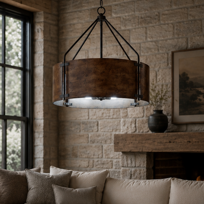 RoyaleGlow Farmhouse Bronze Chandelier-Industrial Drum Pendant Light