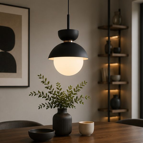 RoyaleGlow Mid-Century Modern Orb Pendant Light with Matte Metal & Glass Shade