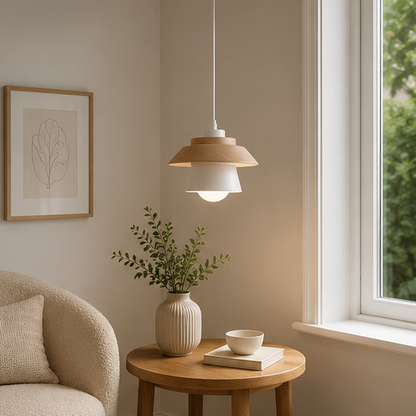 Royelux Mid-Century Modern Wood & Metal LED Pendant Light for Kitchen Island