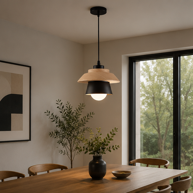 Royelux Mid-Century Modern Wood & Metal LED Pendant Light for Kitchen Island