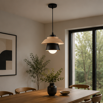 Royelux Mid-Century Modern Wood & Metal LED Pendant Light for Kitchen Island