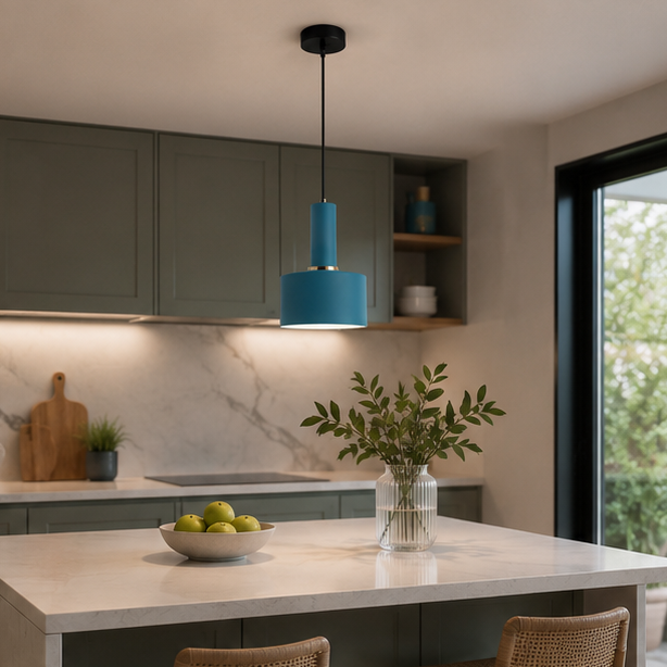 Royelux Modern Aqua Blue Pendant Light - Adjustable Hanging Lamp for Kitchen Island