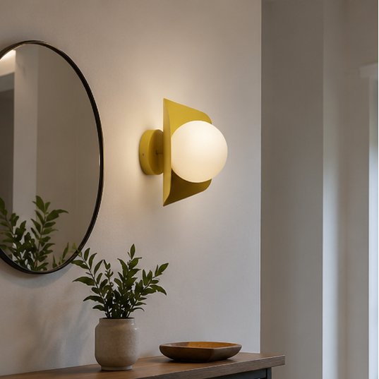 RoyaleGlow Modern Yellow Geometric Wall Sconce with Frosted Globe Shade