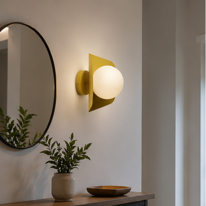 RoyaleGlow Modern Yellow Geometric Wall Sconce with Frosted Globe Shade