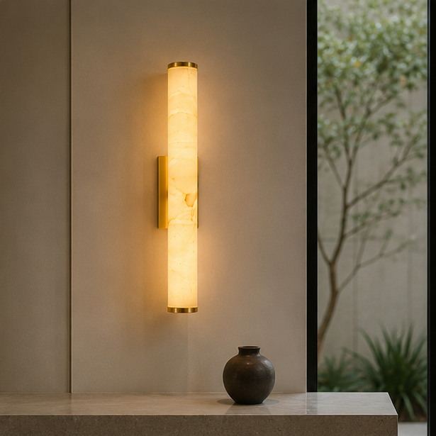 LuxRoyale Spanish Marble Copper Wall Sconce - Modern & Minimalist Wall Light Gold 