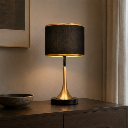 Lumora Touch-Fabric Table Lamp with Dimmable LED, Cylindrical Shade, Premium Metal Base for Bedroom