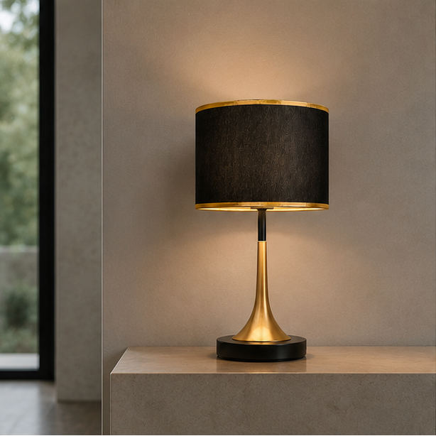 Lumora Touch-Fabric Table Lamp with Dimmable LED, Cylindrical Shade, Premium Metal Base for Bedroom