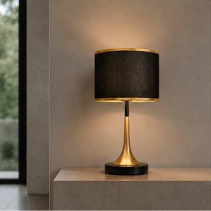 Lumora Touch-Fabric Table Lamp with Dimmable LED, Cylindrical Shade, Premium Metal Base for Bedroom