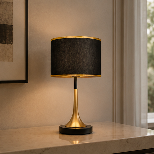 Lumora Touch-Fabric Table Lamp with Dimmable LED, Cylindrical Shade, Premium Metal Base for Bedroom