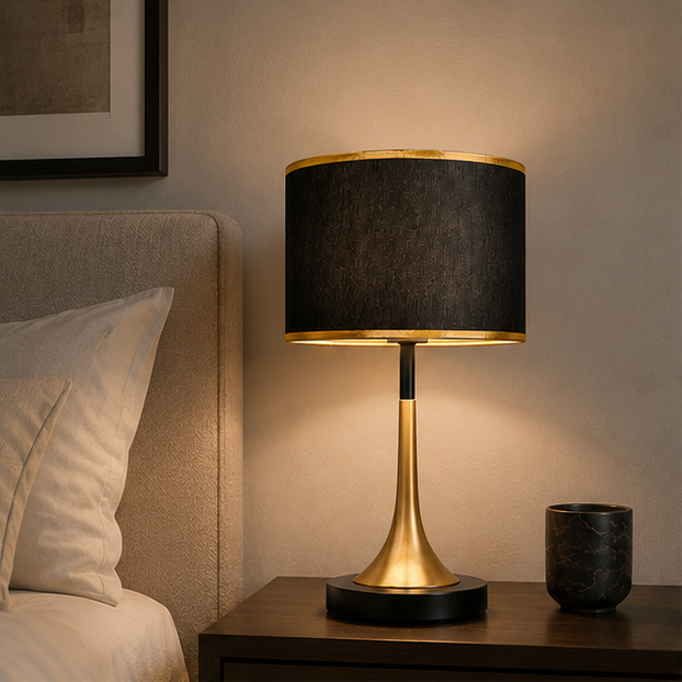 Lumora Touch-Fabric Table Lamp with Dimmable LED, Cylindrical Shade, Premium Metal Base for Bedroom