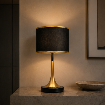 Lumora Touch-Fabric Table Lamp with Dimmable LED, Cylindrical Shade, Premium Metal Base for Bedroom
