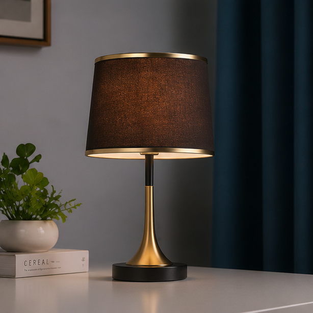 Lumora Touch-Fabric Table Lamp with Dimmable LED, Cylindrical Shade, Premium Metal Base for Bedroom