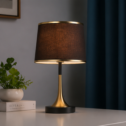 Lumora Touch-Fabric Table Lamp with Dimmable LED, Cylindrical Shade, Premium Metal Base for Bedroom