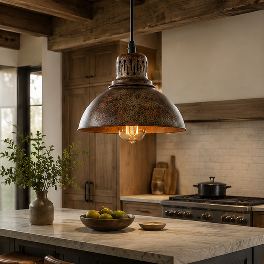 Royelux Farmhouse Industrial Dome Pendant Light - Vintage Metal Hanging Ceiling Fixture