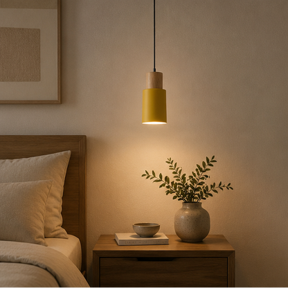 Royelux Modern Wood & Metal Cylinder Pendant Light - Minimalist Task Lighting