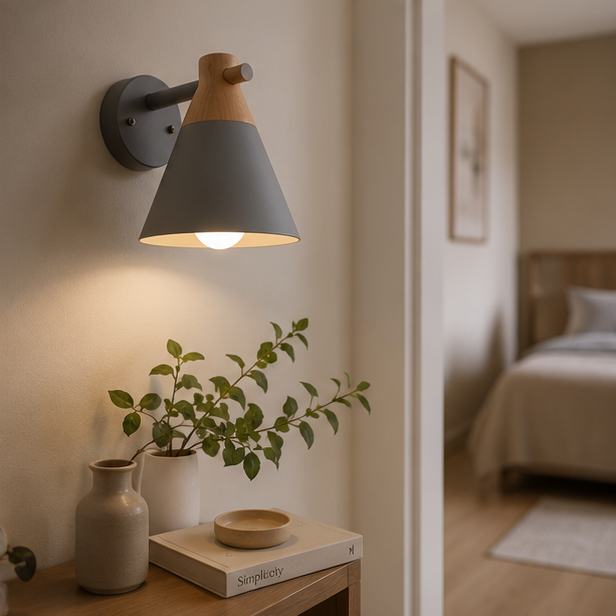 LuxRoyale Modern Nordic Bell Wall Sconce - Metal & Wood LED Accent Light